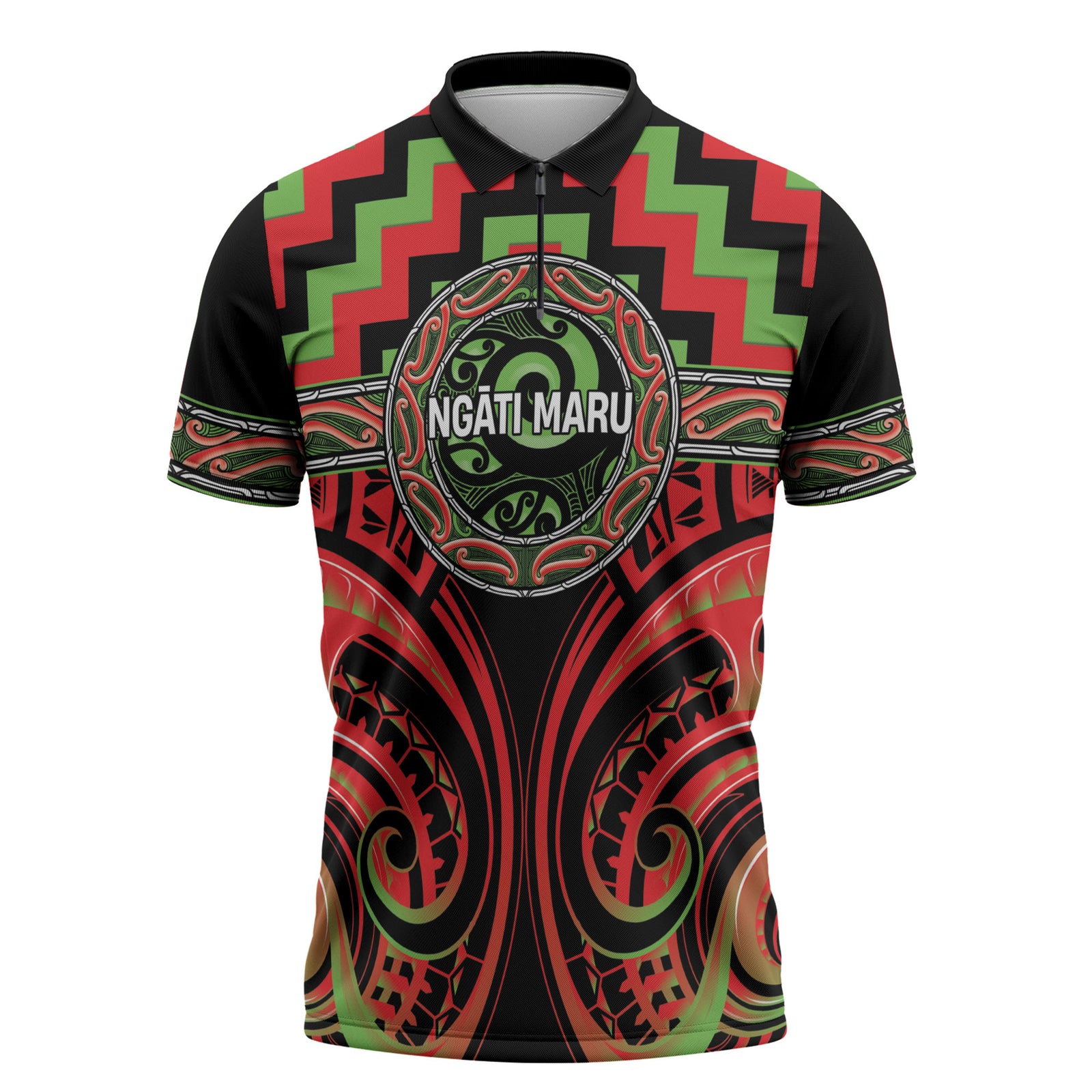 Aotearoa Ngati Maru Personalised Zipper Polo Shirt Maori Iwi Poutama Puhoro Tattoo LT14 Red - Polynesian Pride