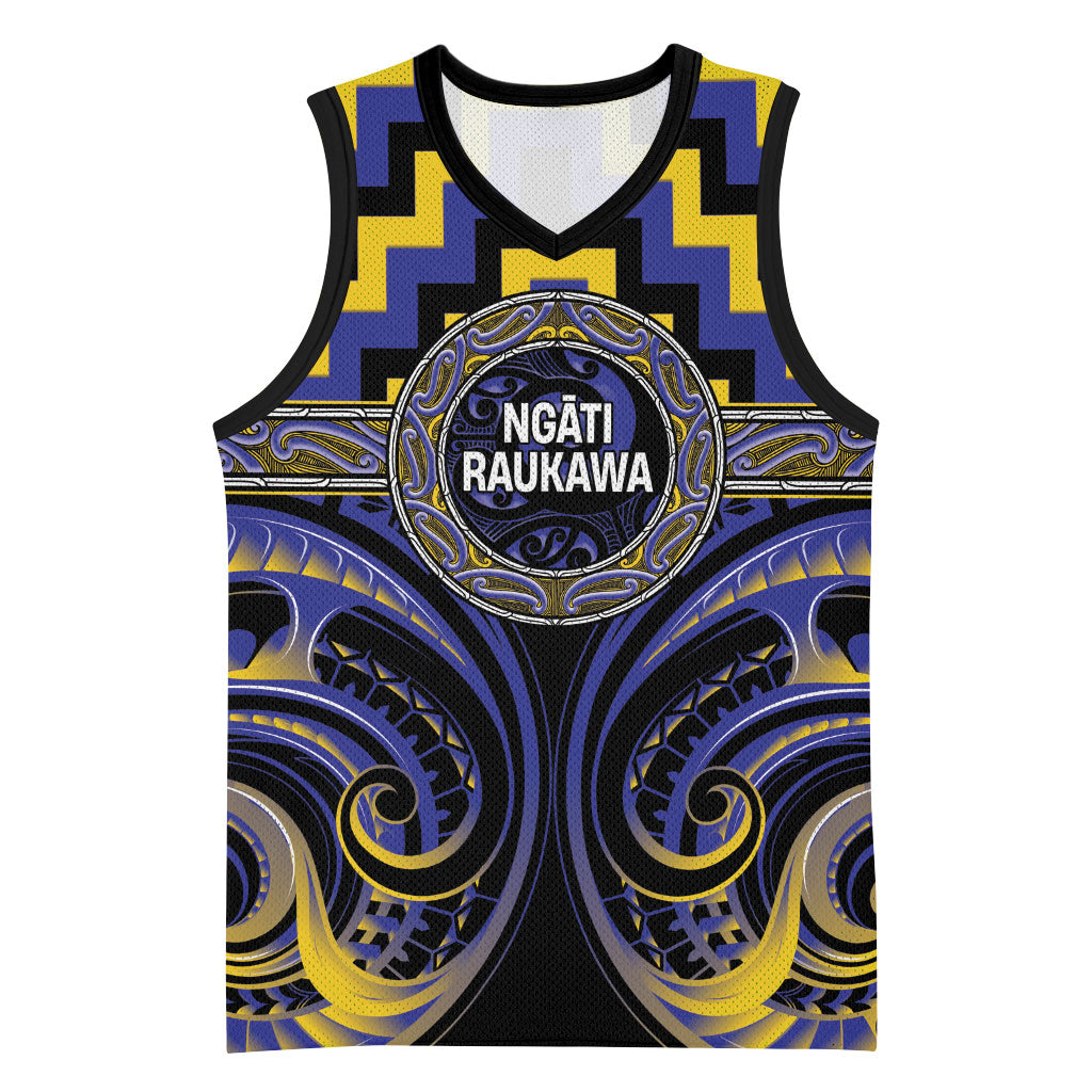 Aotearoa Ngati Raukawa Personalised Basketball Jersey Maori Iwi Poutama Puhoro Tattoo LT14 Unisex Blue - Polynesian Pride