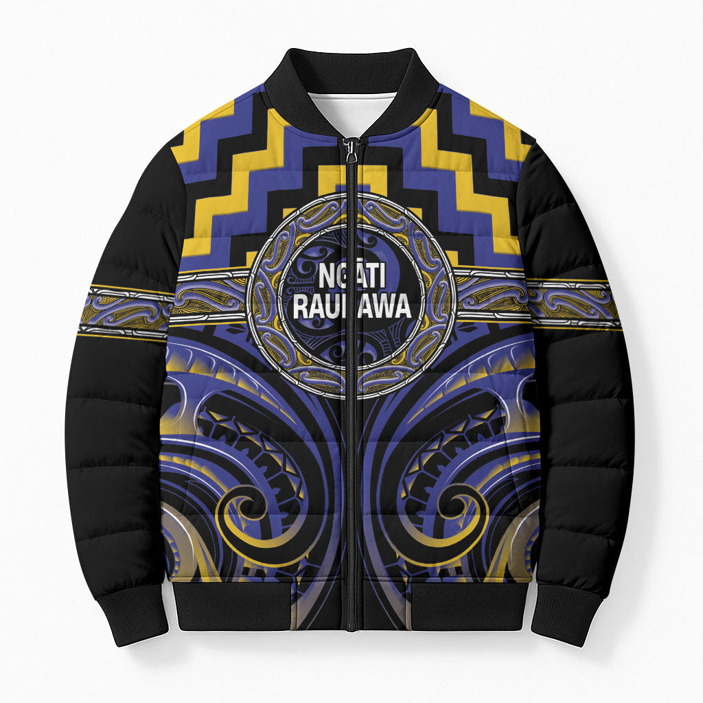 Aotearoa Ngati Raukawa Personalised Bomber Puffer Jacket Maori Iwi Poutama Puhoro Tattoo LT14 Unisex Blue - Polynesian Pride