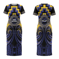 Aotearoa Ngati Raukawa Personalised Couples Matching Short Sleeve Bodycon Dress and Hawaiian Shirt Maori Iwi Poutama Puhoro Tattoo LT14 - Polynesian Pride