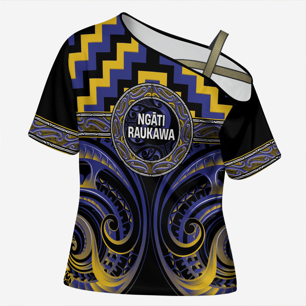Aotearoa Ngati Raukawa Personalised Cross Shoulder Shirt Maori Iwi Poutama Puhoro Tattoo LT14 Female Blue - Polynesian Pride