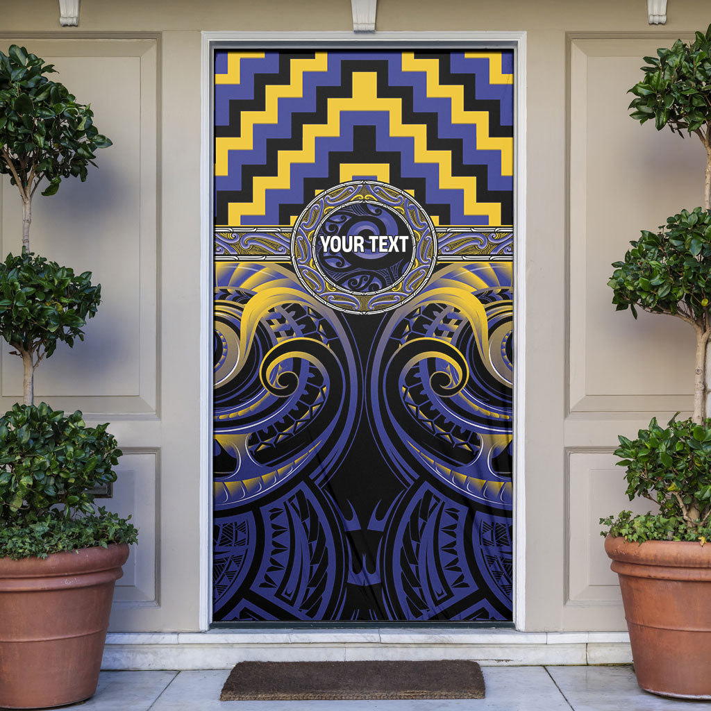 Aotearoa Ngati Raukawa Personalised Door Cover Maori Iwi Poutama Puhoro Tattoo LT14 Blue - Polynesian Pride