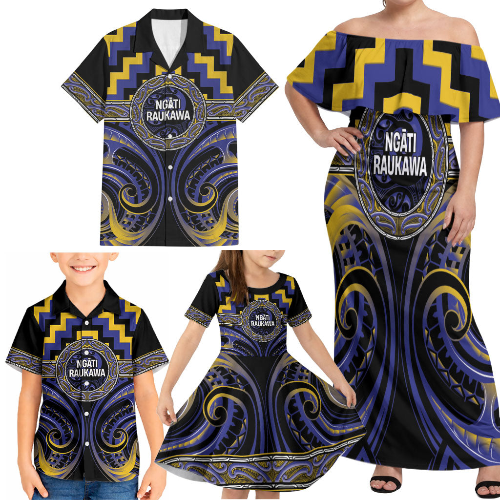 Aotearoa Ngati Raukawa Personalised Family Matching Off Shoulder Maxi Dress and Hawaiian Shirt Maori Iwi Poutama Puhoro Tattoo LT14 - Polynesian Pride