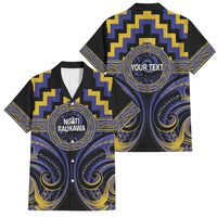Aotearoa Ngati Raukawa Personalised Family Matching Off Shoulder Maxi Dress and Hawaiian Shirt Maori Iwi Poutama Puhoro Tattoo LT14 Dad's Shirt - Short Sleeve Blue - Polynesian Pride