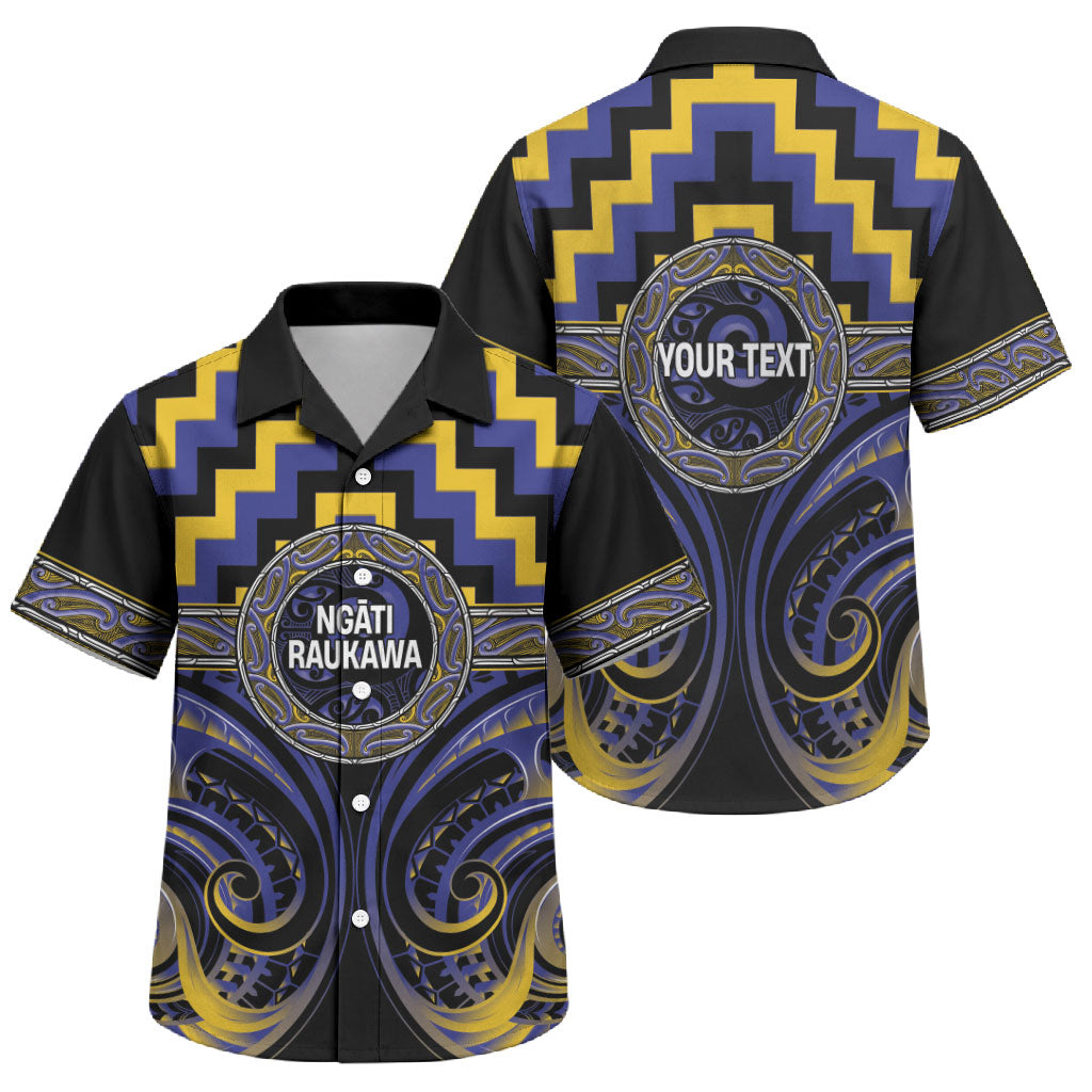 Aotearoa Ngati Raukawa Personalised Family Matching Off Shoulder Maxi Dress and Hawaiian Shirt Maori Iwi Poutama Puhoro Tattoo LT14 Son's Shirt Blue - Polynesian Pride