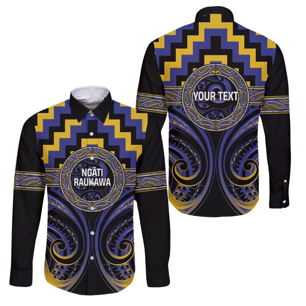 Aotearoa Ngati Raukawa Personalised Family Matching Off Shoulder Short Dress and Hawaiian Shirt Maori Iwi Poutama Puhoro Tattoo LT14 Dad's Shirt - Long Sleeve Blue - Polynesian Pride