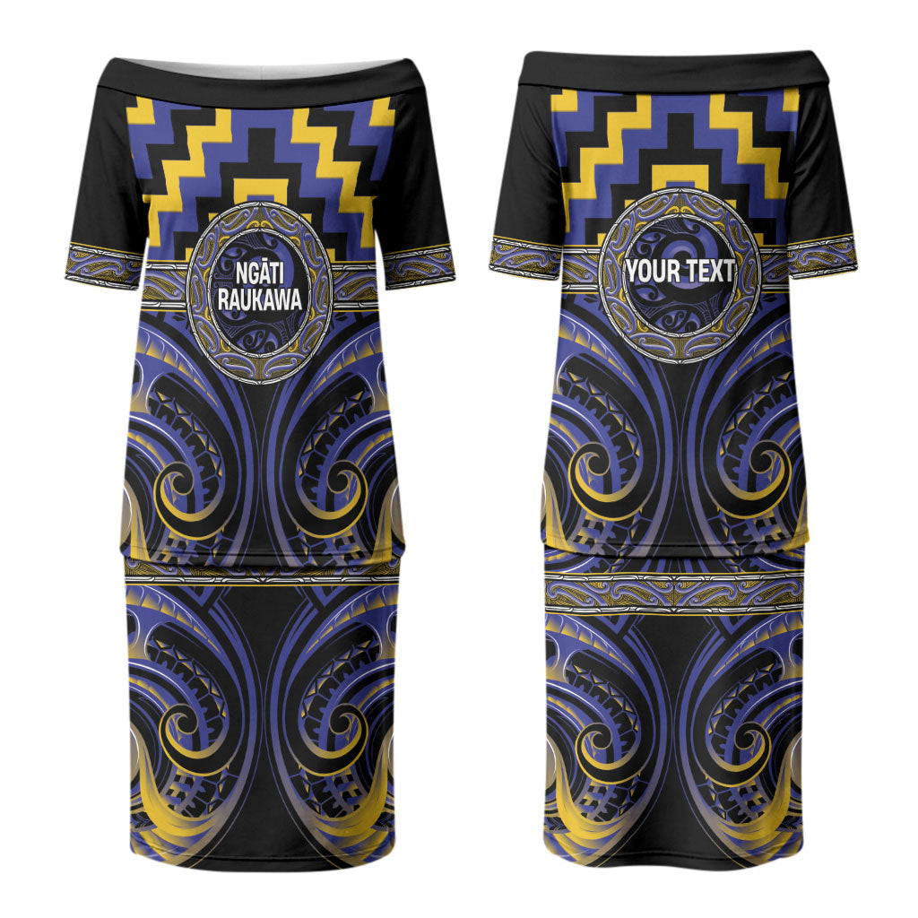 Aotearoa Ngati Raukawa Personalised Family Matching Puletasi and Hawaiian Shirt Maori Iwi Poutama Puhoro Tattoo LT14 Mom's Dress Blue - Polynesian Pride