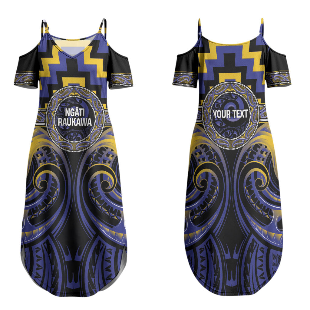 Aotearoa Ngati Raukawa Personalised Family Matching Summer Maxi Dress and Hawaiian Shirt Maori Iwi Poutama Puhoro Tattoo LT14 Mom's Dress Blue - Polynesian Pride