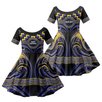 Aotearoa Ngati Raukawa Personalised Family Matching Summer Maxi Dress and Hawaiian Shirt Maori Iwi Poutama Puhoro Tattoo LT14 Daughter's Dress Blue - Polynesian Pride