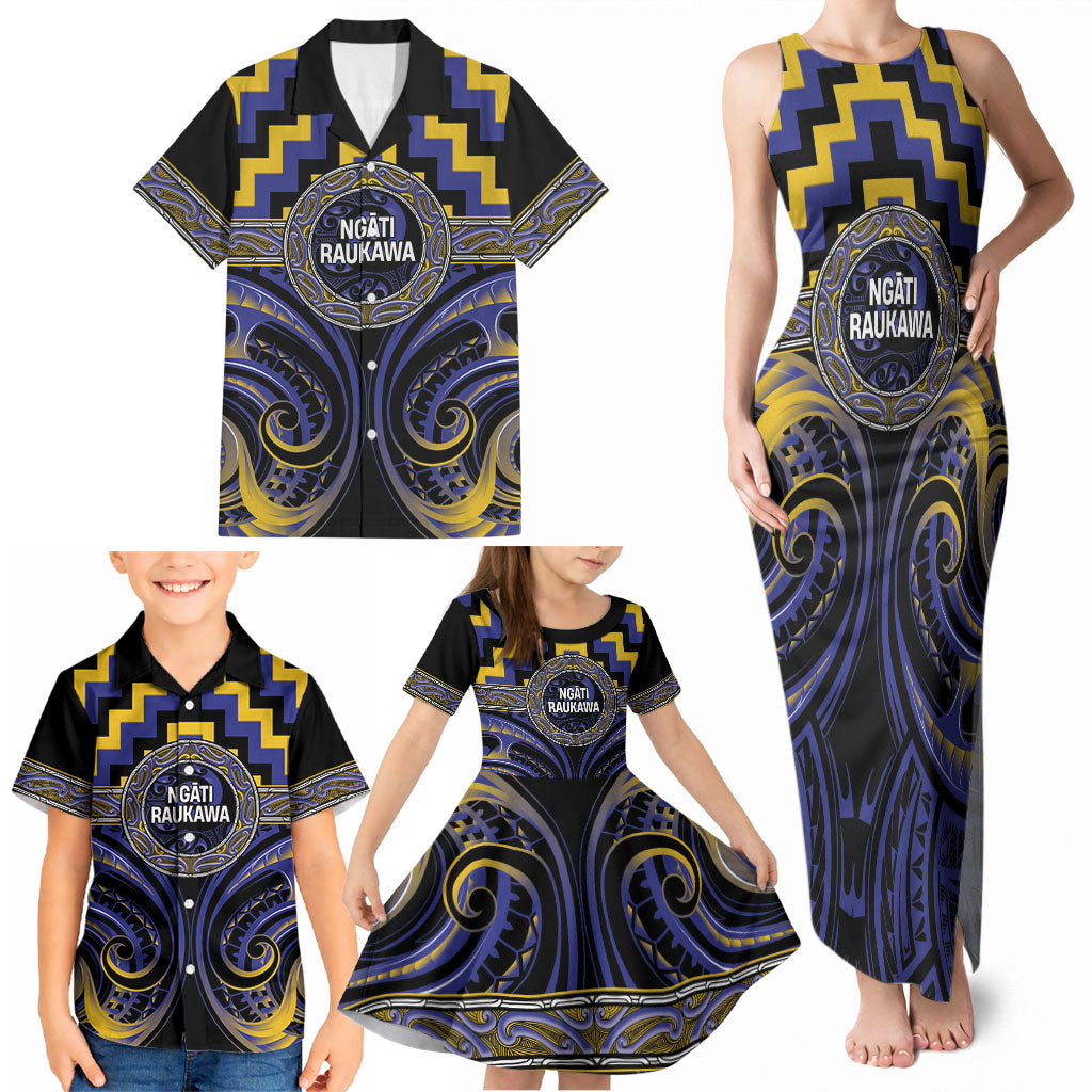 Aotearoa Ngati Raukawa Personalised Family Matching Tank Maxi Dress and Hawaiian Shirt Maori Iwi Poutama Puhoro Tattoo LT14 - Polynesian Pride