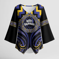 Aotearoa Ngati Raukawa Personalised Kimono Sleeve Blouse Maori Iwi Poutama Puhoro Tattoo LT14 Female Blue - Polynesian Pride