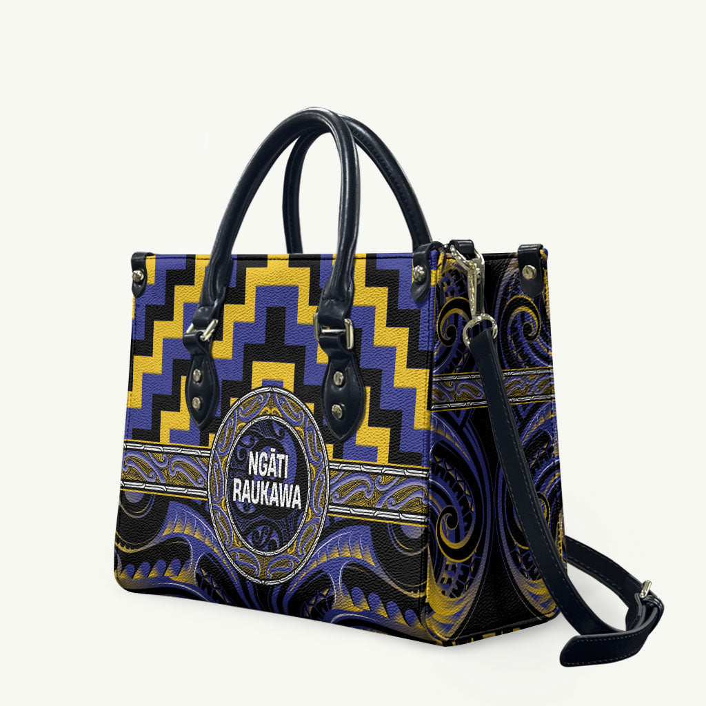 Aotearoa Ngati Raukawa Leather Bag Maori Iwi Poutama Puhoro Tattoo LT14 Blue - Polynesian Pride