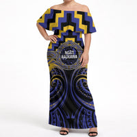 Aotearoa Ngati Raukawa Personalised Off Shoulder Maxi Dress Maori Iwi Poutama Puhoro Tattoo LT14 Women Blue - Polynesian Pride