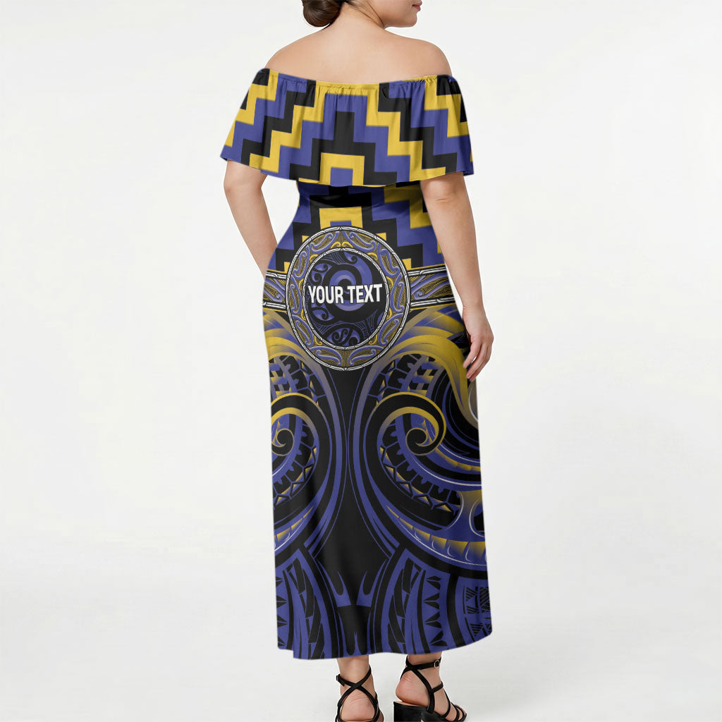 Aotearoa Ngati Raukawa Personalised Off Shoulder Maxi Dress Maori Iwi Poutama Puhoro Tattoo LT14 - Polynesian Pride