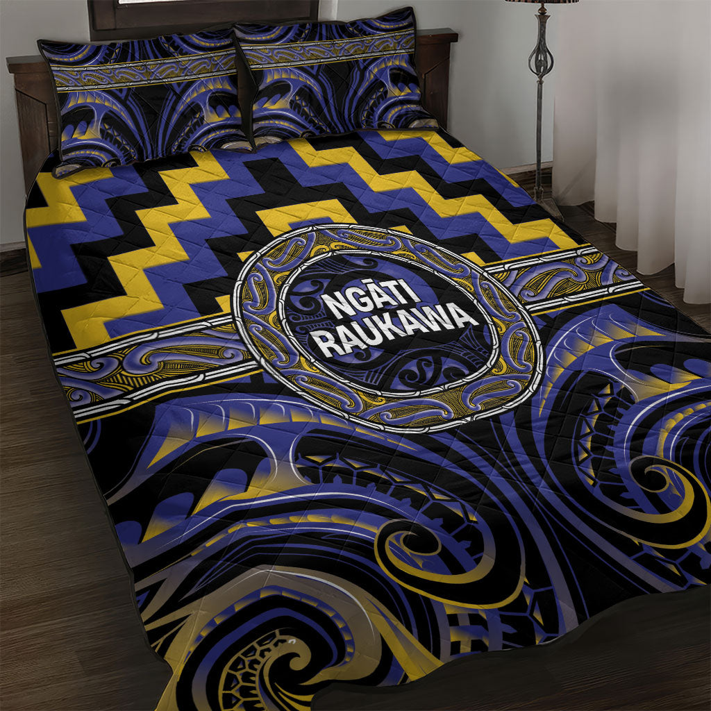 Aotearoa Ngati Raukawa Quilt Bed Set Maori Iwi Poutama Puhoro Tattoo LT14 Blue - Polynesian Pride