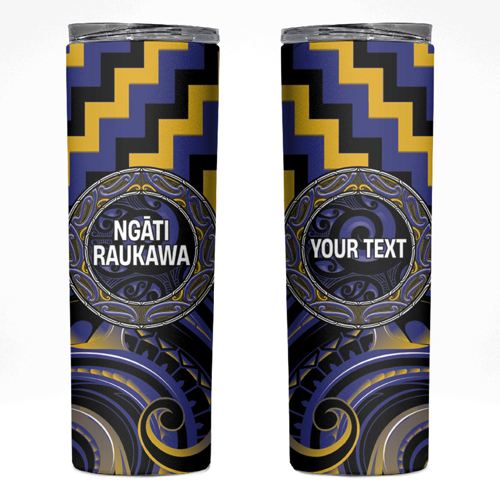 Aotearoa Ngati Raukawa Personalised Skinny Tumbler Maori Iwi Poutama Puhoro Tattoo LT14 Blue - Polynesian Pride
