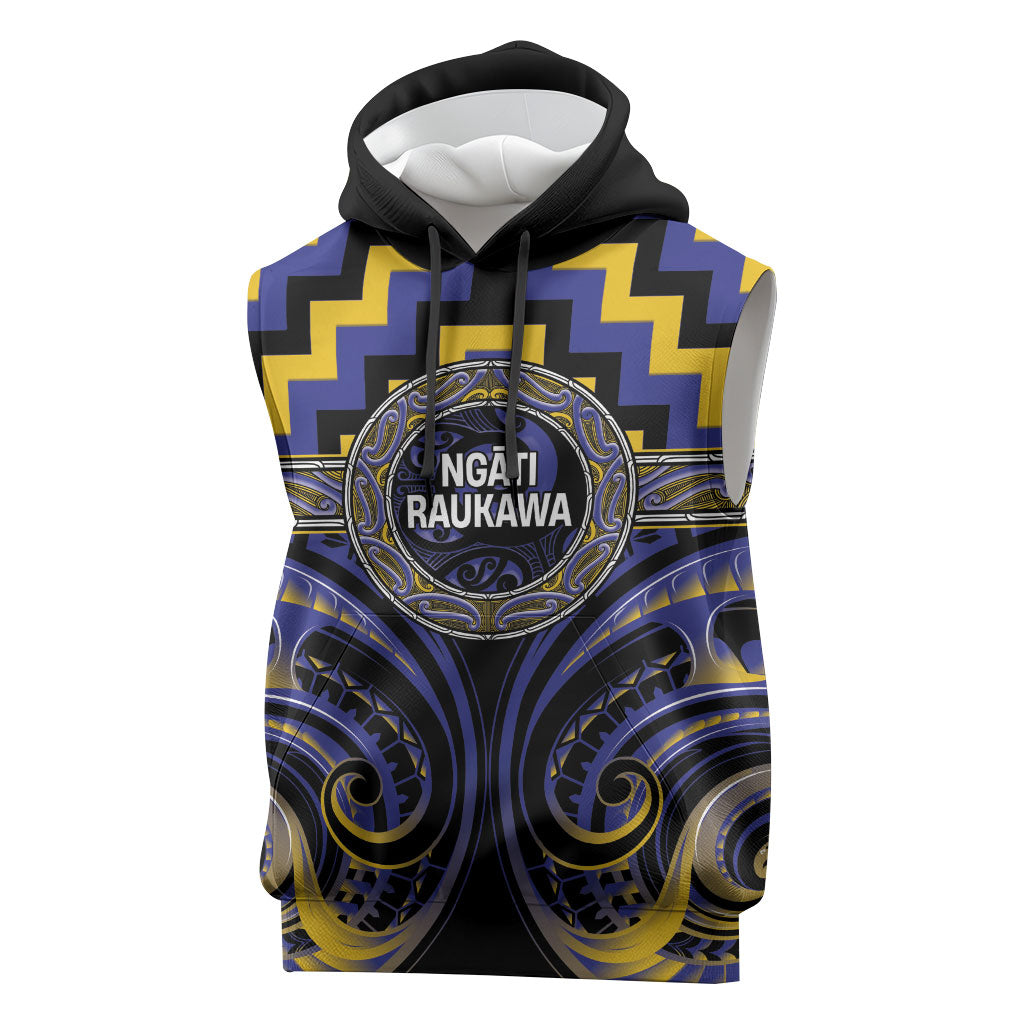 Aotearoa Ngati Raukawa Personalised Sleeveless Hoodie Maori Iwi Poutama Puhoro Tattoo LT14 Blue - Polynesian Pride