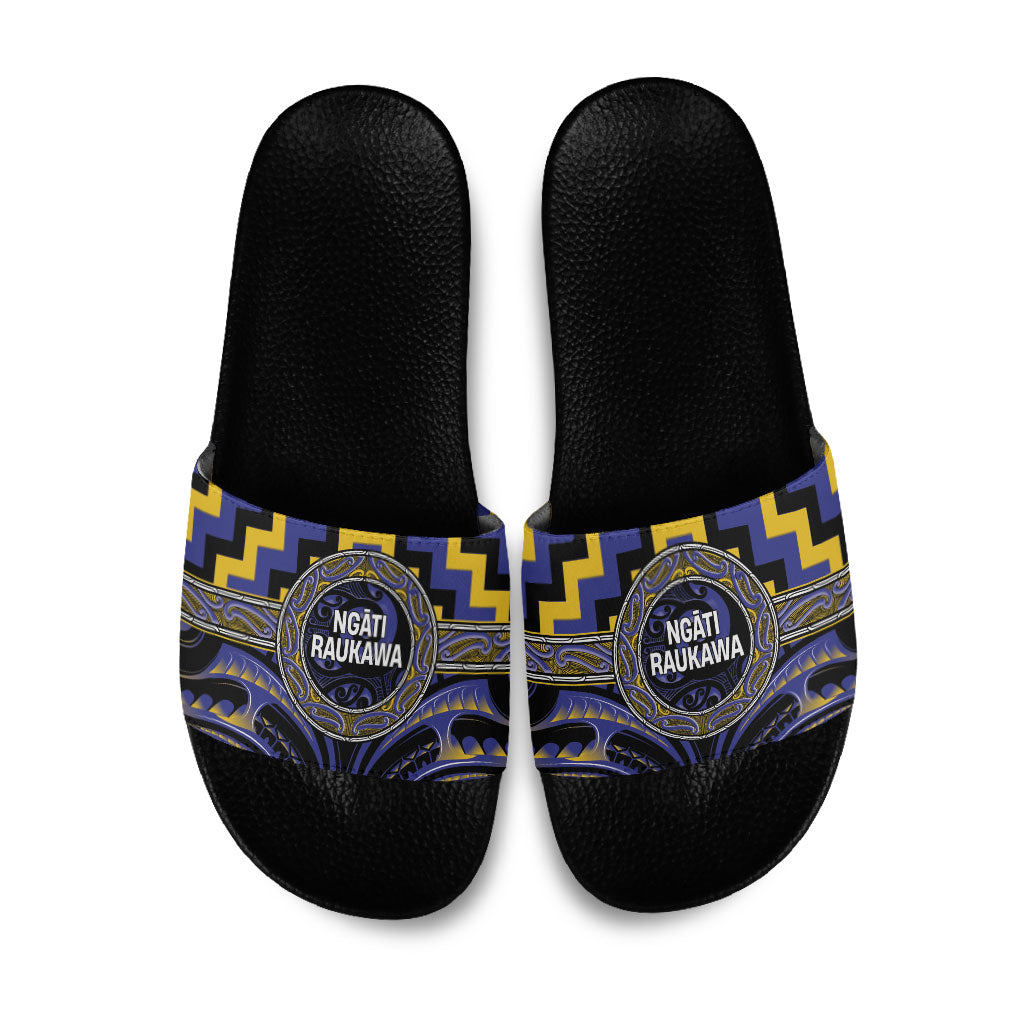 Aotearoa Ngati Raukawa Slide Sandals Maori Iwi Poutama Puhoro Tattoo LT14 Blue - Polynesian Pride