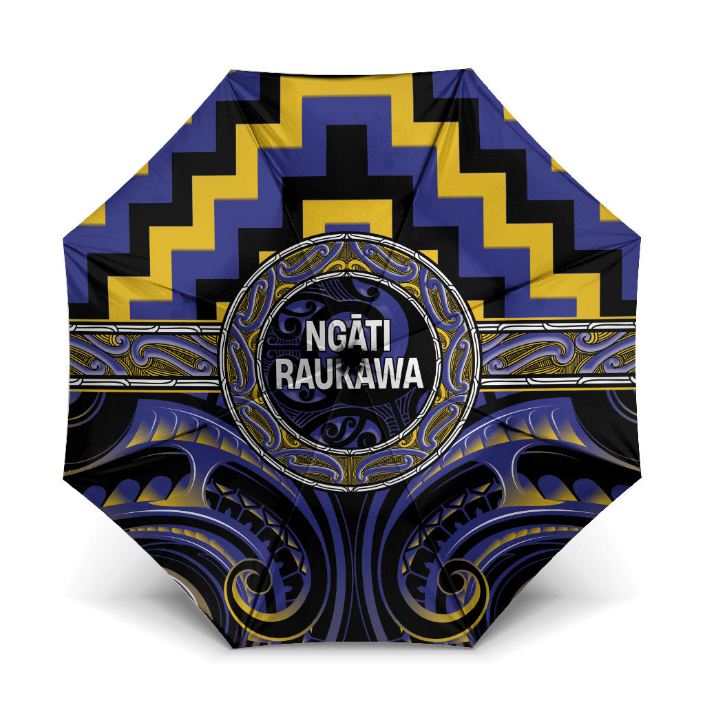 Aotearoa Ngati Raukawa Umbrella Maori Iwi Poutama Puhoro Tattoo LT14 One Size Folded 11.42 inch Opened Diameter 37.4 inch Blue - Polynesian Pride