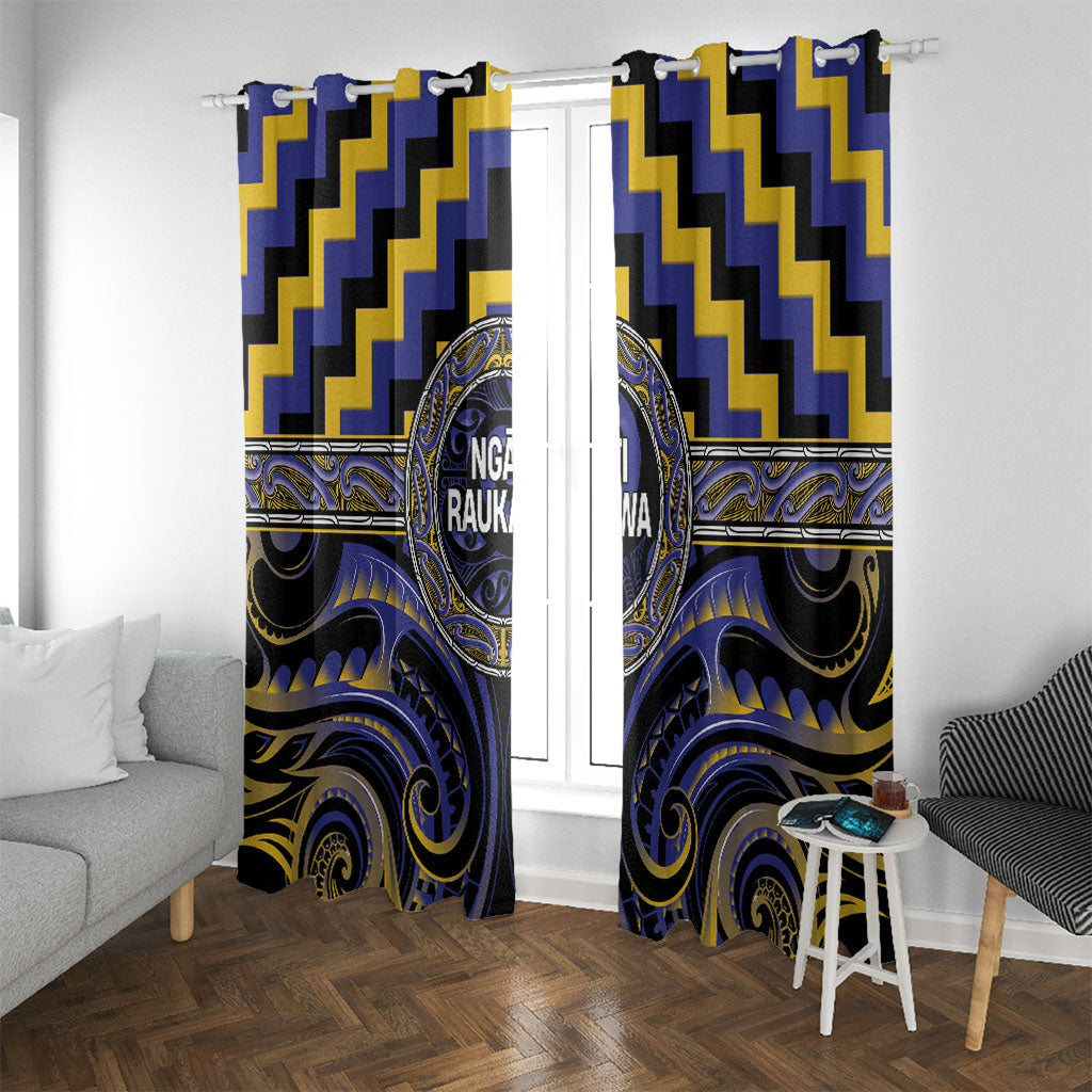 Aotearoa Ngati Raukawa Window Curtain Maori Iwi Poutama Puhoro Tattoo LT14 With Grommets Blue - Polynesian Pride