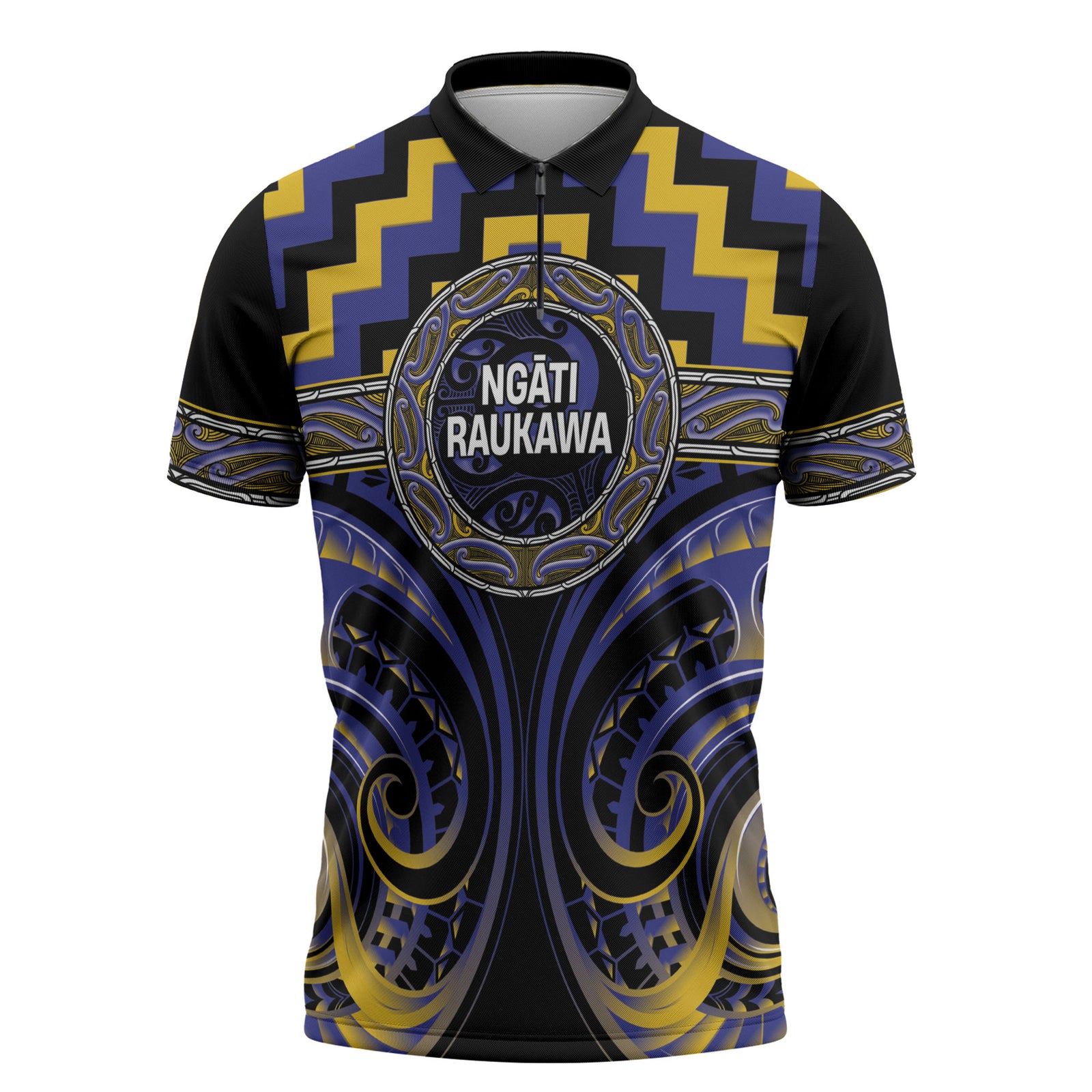 Aotearoa Ngati Raukawa Personalised Zipper Polo Shirt Maori Iwi Poutama Puhoro Tattoo LT14 Blue - Polynesian Pride