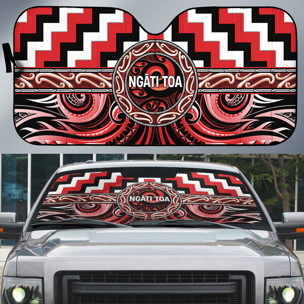 Aotearoa Ngati Toa Auto Sun Shade Maori Iwi Poutama Puhoro Tattoo LT14 Red - Polynesian Pride