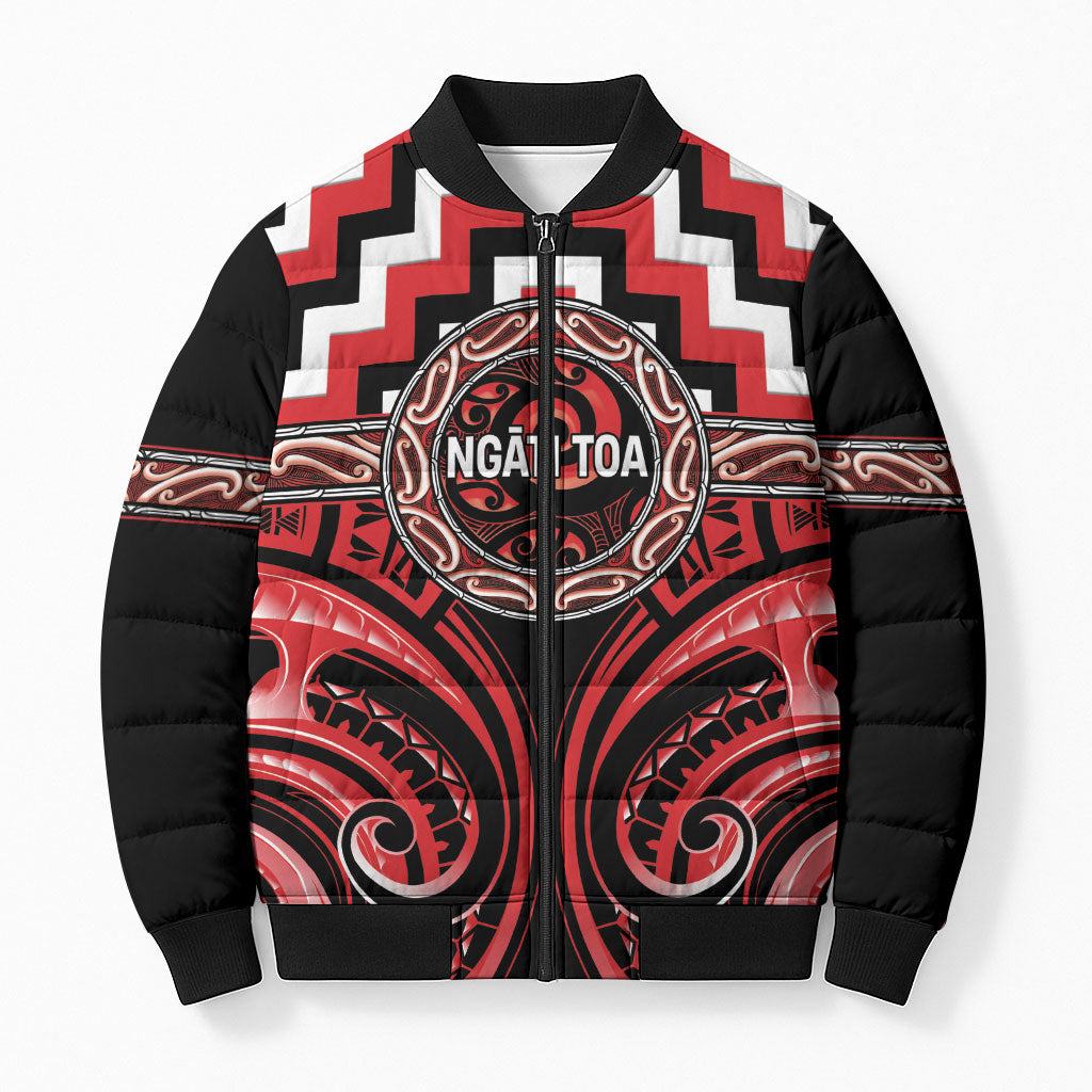 Aotearoa Ngati Toa Personalised Bomber Puffer Jacket Maori Iwi Poutama Puhoro Tattoo LT14 Unisex Red - Polynesian Pride