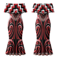 Aotearoa Ngati Toa Personalised Couples Matching Mermaid Dress and Long Sleeve Button Shirt Maori Iwi Poutama Puhoro Tattoo LT14 - Polynesian Pride