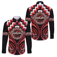 Aotearoa Ngati Toa Personalised Family Matching Summer Maxi Dress and Hawaiian Shirt Maori Iwi Poutama Puhoro Tattoo LT14 Dad's Shirt - Long Sleeve Red - Polynesian Pride