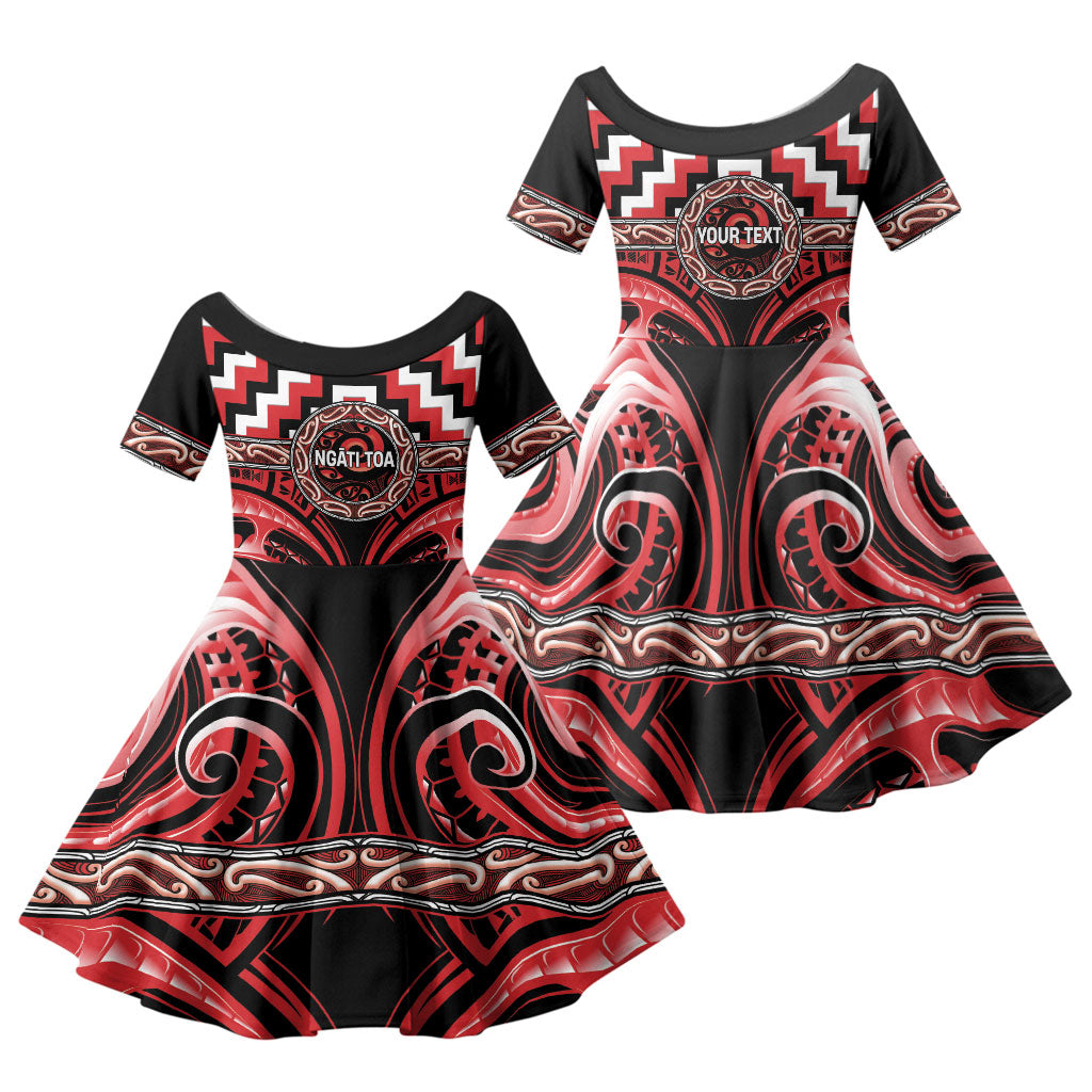 Aotearoa Ngati Toa Personalised Family Matching Summer Maxi Dress and Hawaiian Shirt Maori Iwi Poutama Puhoro Tattoo LT14 Daughter's Dress Red - Polynesian Pride