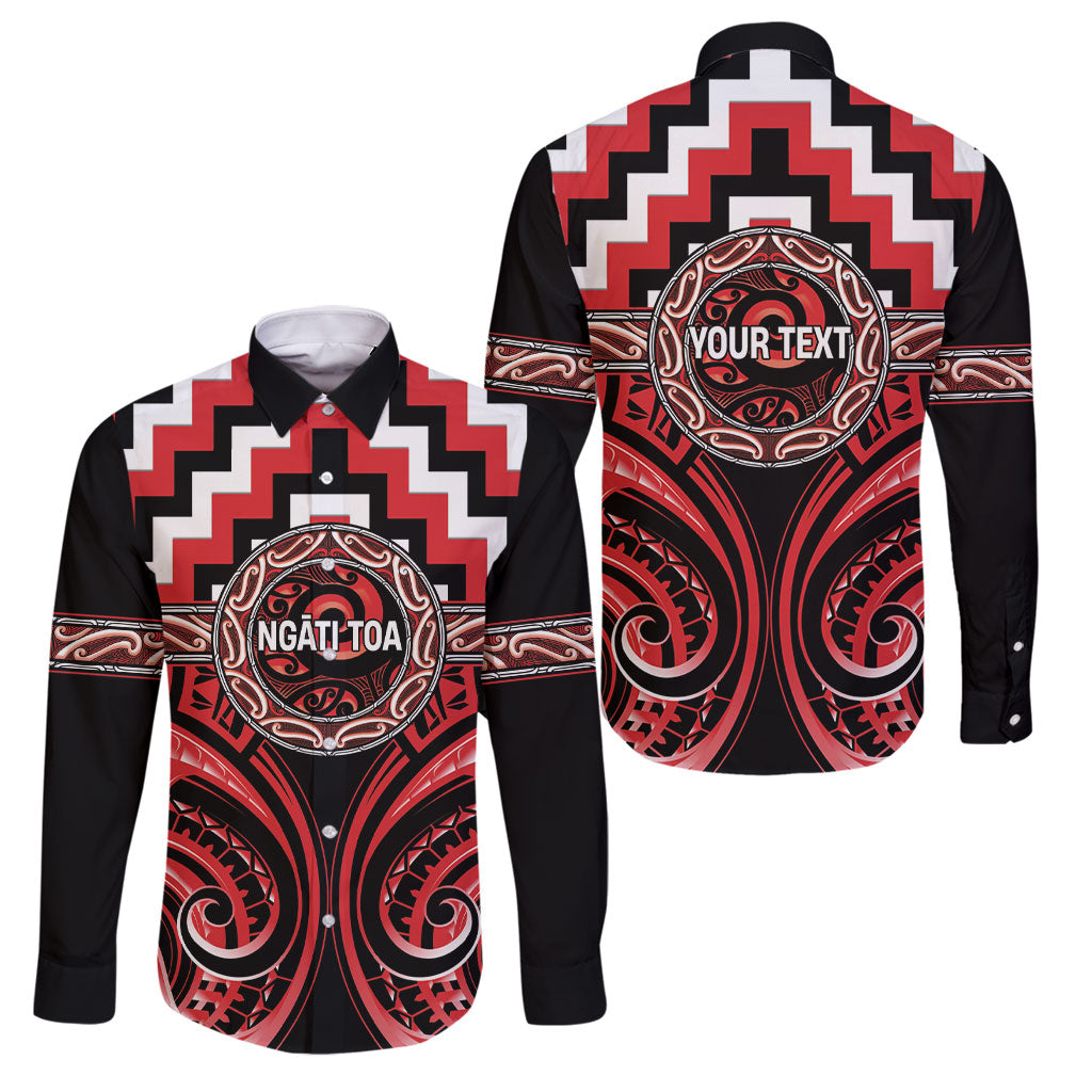 Aotearoa Ngati Toa Personalised Family Matching Tank Maxi Dress and Hawaiian Shirt Maori Iwi Poutama Puhoro Tattoo LT14 Dad's Shirt - Long Sleeve Red - Polynesian Pride