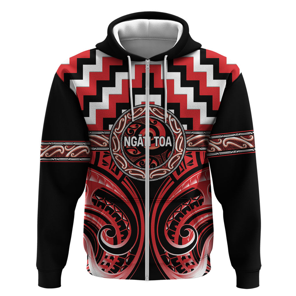 Aotearoa Ngati Toa Personalised Hoodie Maori Iwi Poutama Puhoro Tattoo LT14 Zip Hoodie Red - Polynesian Pride