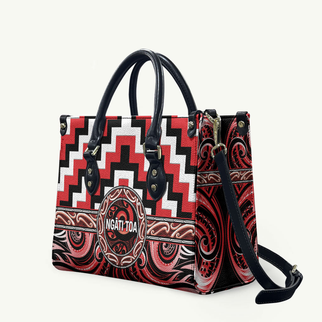 Aotearoa Ngati Toa Leather Bag Maori Iwi Poutama Puhoro Tattoo LT14 Red - Polynesian Pride