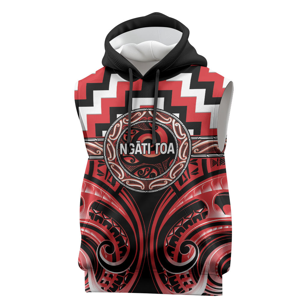 Aotearoa Ngati Toa Personalised Sleeveless Hoodie Maori Iwi Poutama Puhoro Tattoo LT14 Red - Polynesian Pride