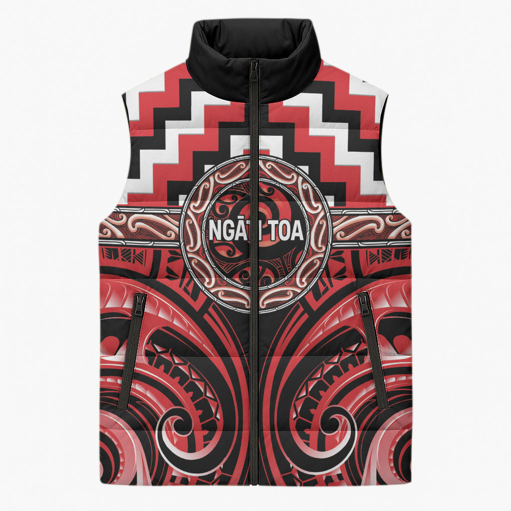Aotearoa Ngati Toa Personalised Sleeveless Puffer Jacket Maori Iwi Poutama Puhoro Tattoo LT14 Unisex Red - Polynesian Pride