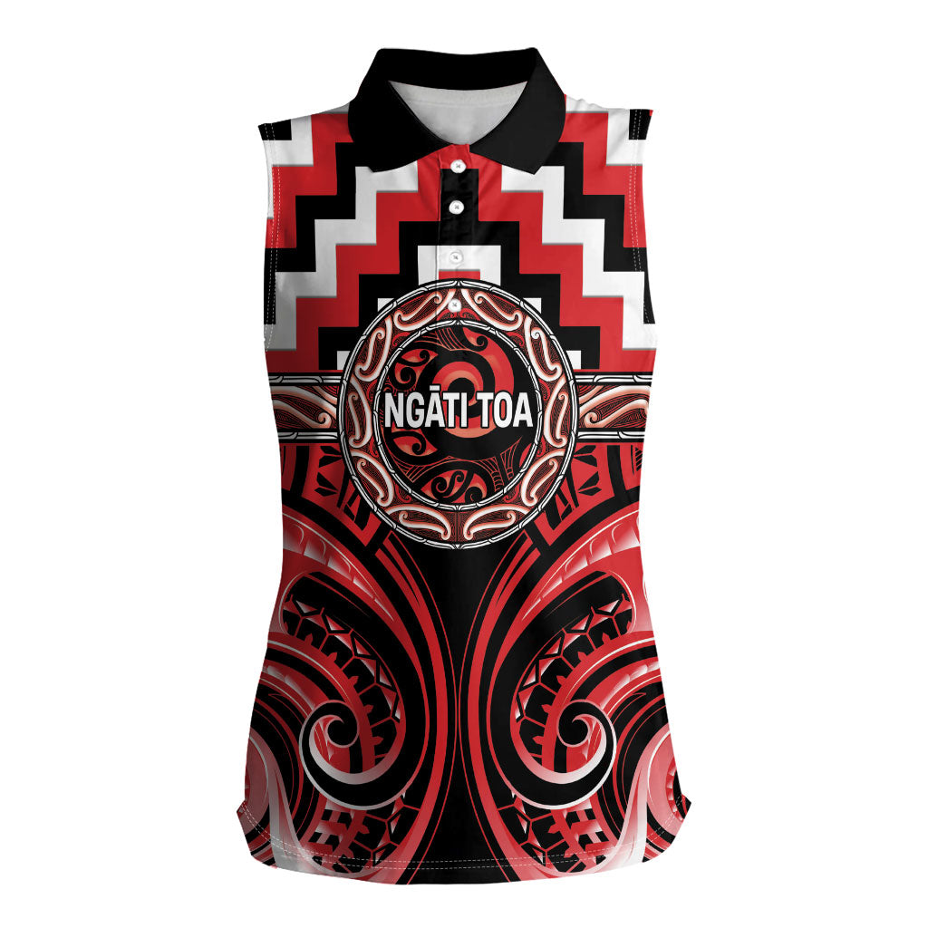 Aotearoa Ngati Toa Personalised Women Sleeveless Polo Shirt Maori Iwi Poutama Puhoro Tattoo LT14 Female Red - Polynesian Pride
