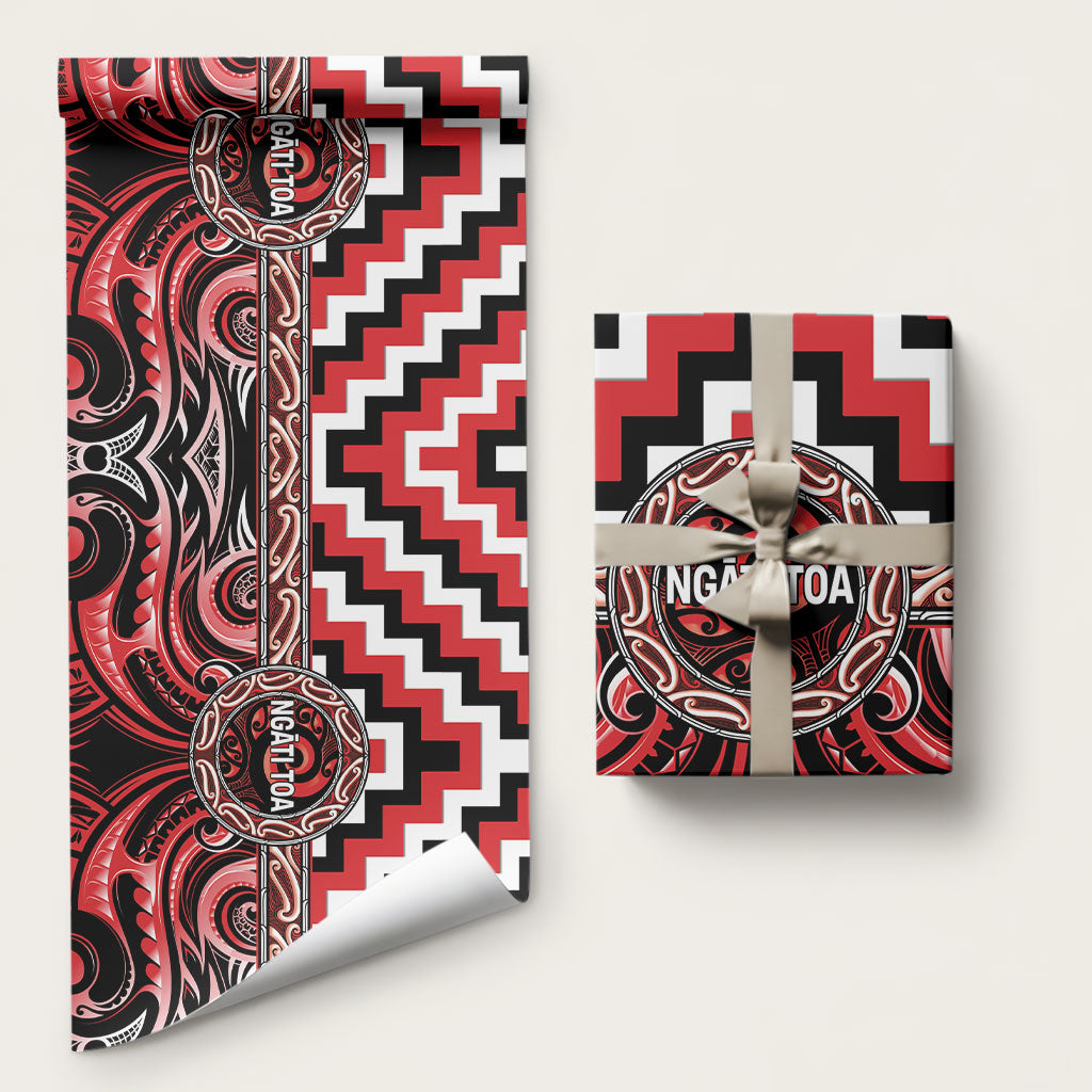 Aotearoa Ngati Toa Wrapping Paper Maori Iwi Poutama Puhoro Tattoo LT14 58" × 23" Red - Polynesian Pride
