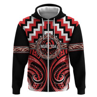 Aotearoa Ngati Toa Personalised Zip Hoodie Maori Iwi Poutama Puhoro Tattoo LT14 Zip Hoodie Red - Polynesian Pride