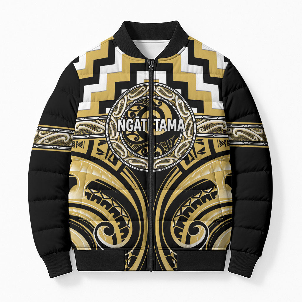 Aotearoa Ngati Tama Personalised Bomber Puffer Jacket Maori Iwi Poutama Puhoro Tattoo LT14 Unisex Yellow - Polynesian Pride