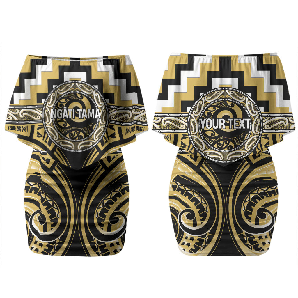 Aotearoa Ngati Tama Personalised Couples Matching Off Shoulder Short Dress and Hawaiian Shirt Maori Iwi Poutama Puhoro Tattoo LT14 - Polynesian Pride