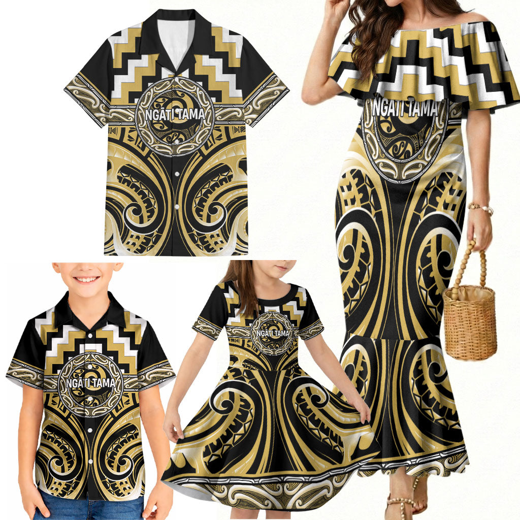 Aotearoa Ngati Tama Personalised Family Matching Mermaid Dress and Hawaiian Shirt Maori Iwi Poutama Puhoro Tattoo LT14 - Polynesian Pride