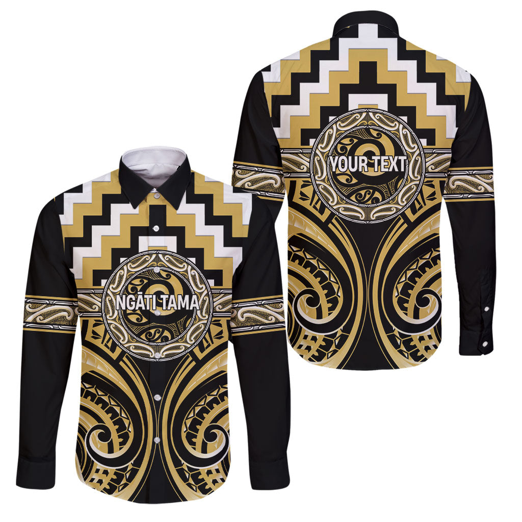 Aotearoa Ngati Tama Personalised Family Matching Off Shoulder Short Dress and Hawaiian Shirt Maori Iwi Poutama Puhoro Tattoo LT14 Dad's Shirt - Long Sleeve Yellow - Polynesian Pride