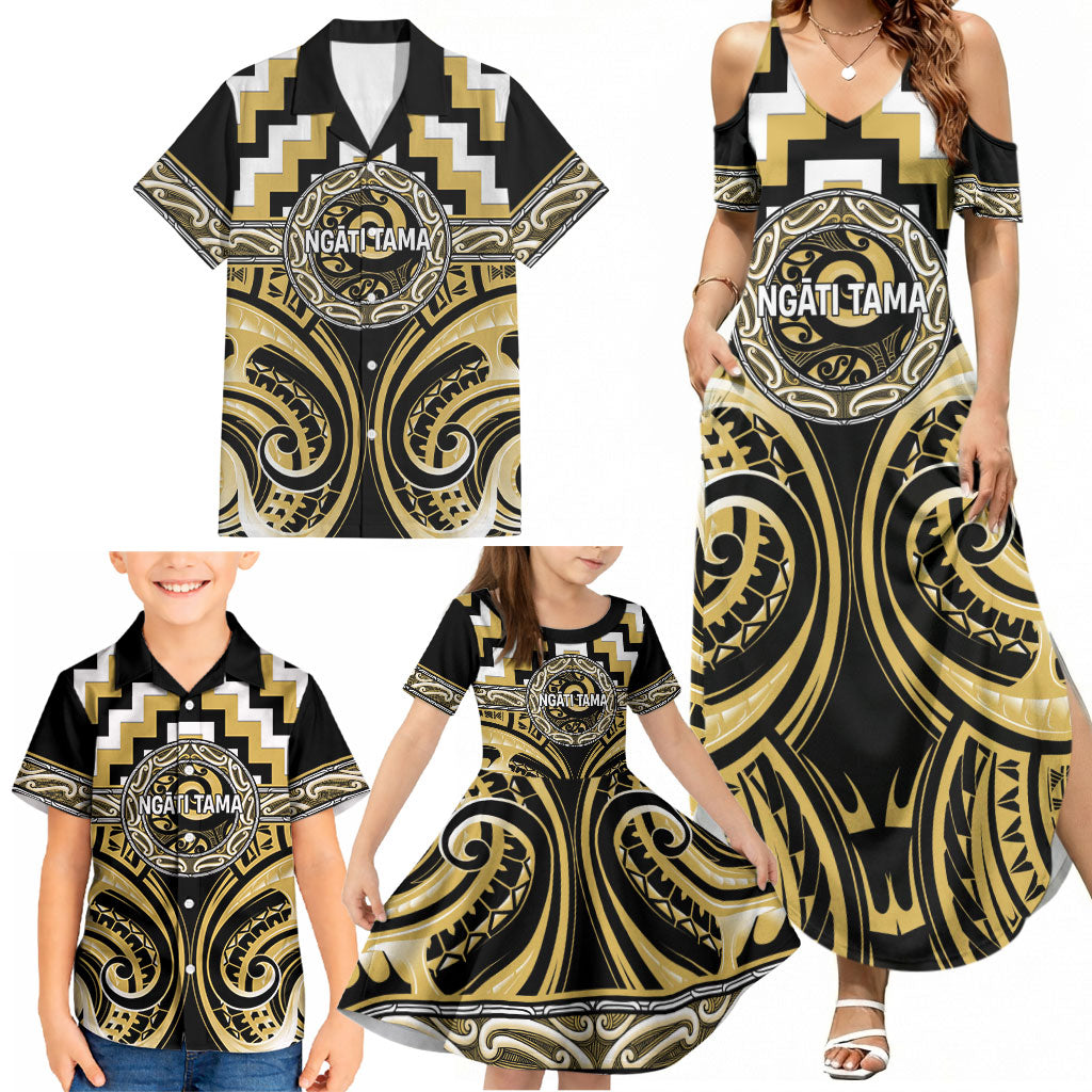 Aotearoa Ngati Tama Personalised Family Matching Summer Maxi Dress and Hawaiian Shirt Maori Iwi Poutama Puhoro Tattoo LT14 - Polynesian Pride