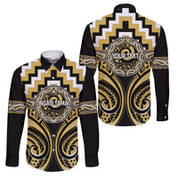 Aotearoa Ngati Tama Personalised Family Matching Summer Maxi Dress and Hawaiian Shirt Maori Iwi Poutama Puhoro Tattoo LT14 Dad's Shirt - Long Sleeve Yellow - Polynesian Pride