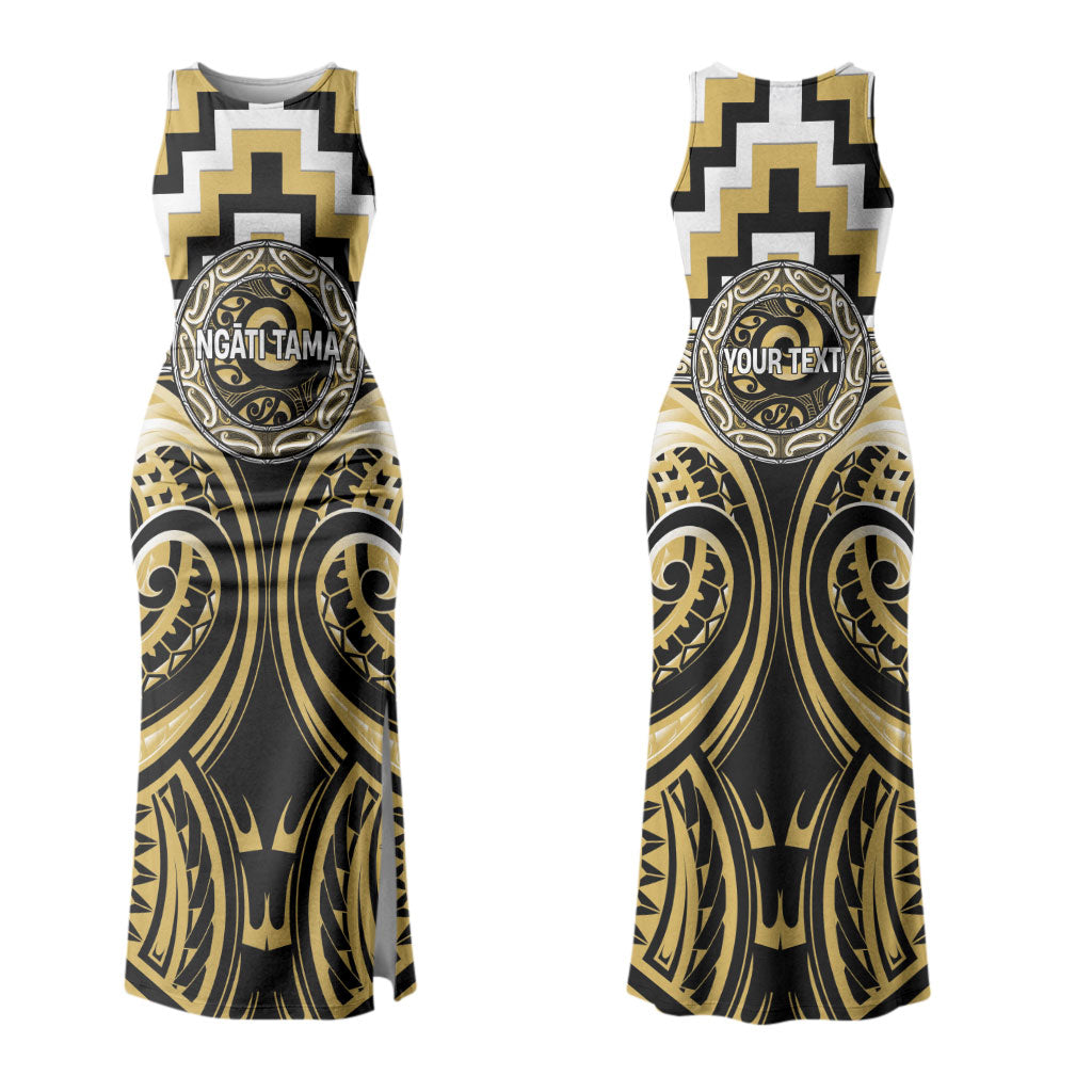 Aotearoa Ngati Tama Personalised Family Matching Tank Maxi Dress and Hawaiian Shirt Maori Iwi Poutama Puhoro Tattoo LT14 Mom's Dress Yellow - Polynesian Pride