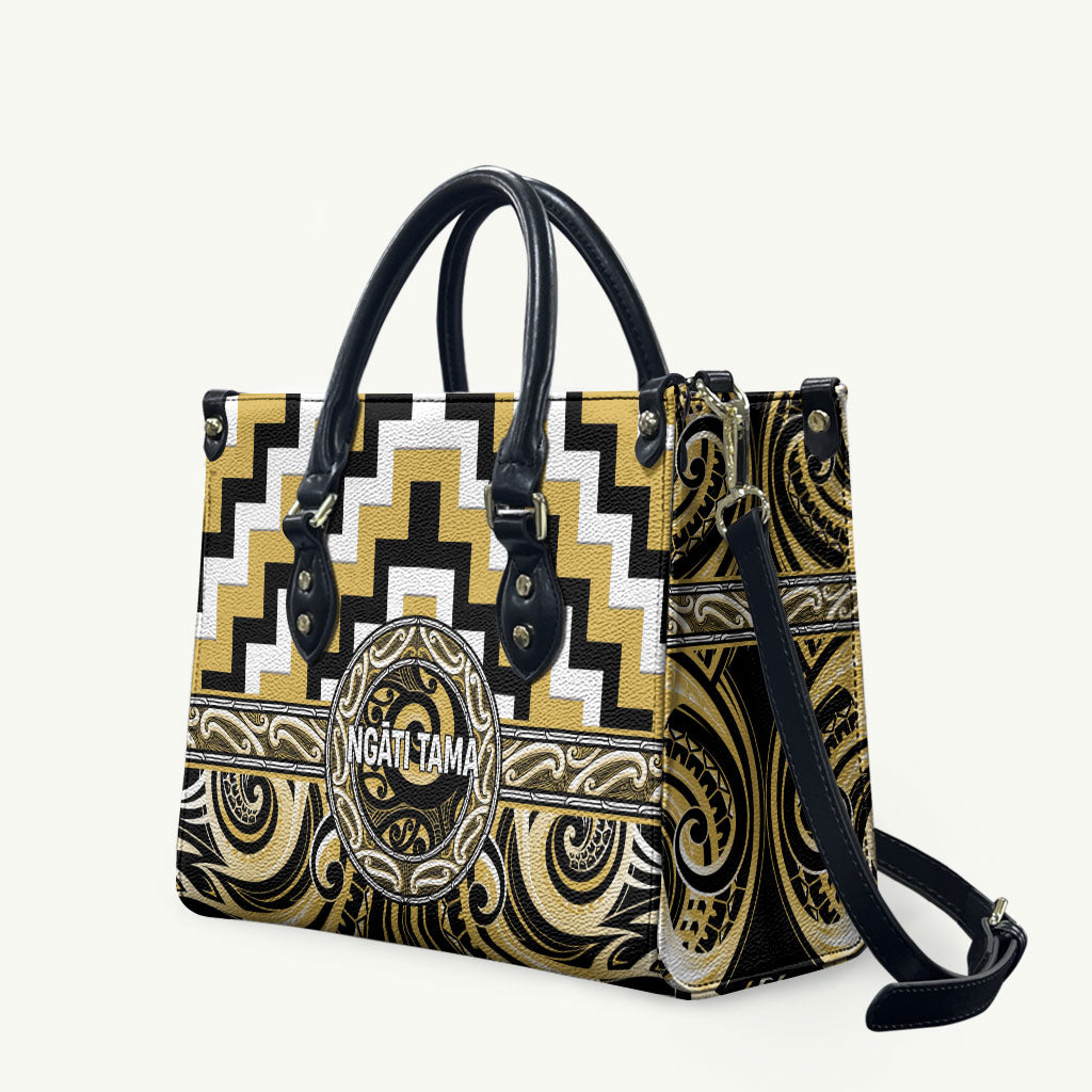 Aotearoa Ngati Tama Leather Bag Maori Iwi Poutama Puhoro Tattoo LT14 Yellow - Polynesian Pride
