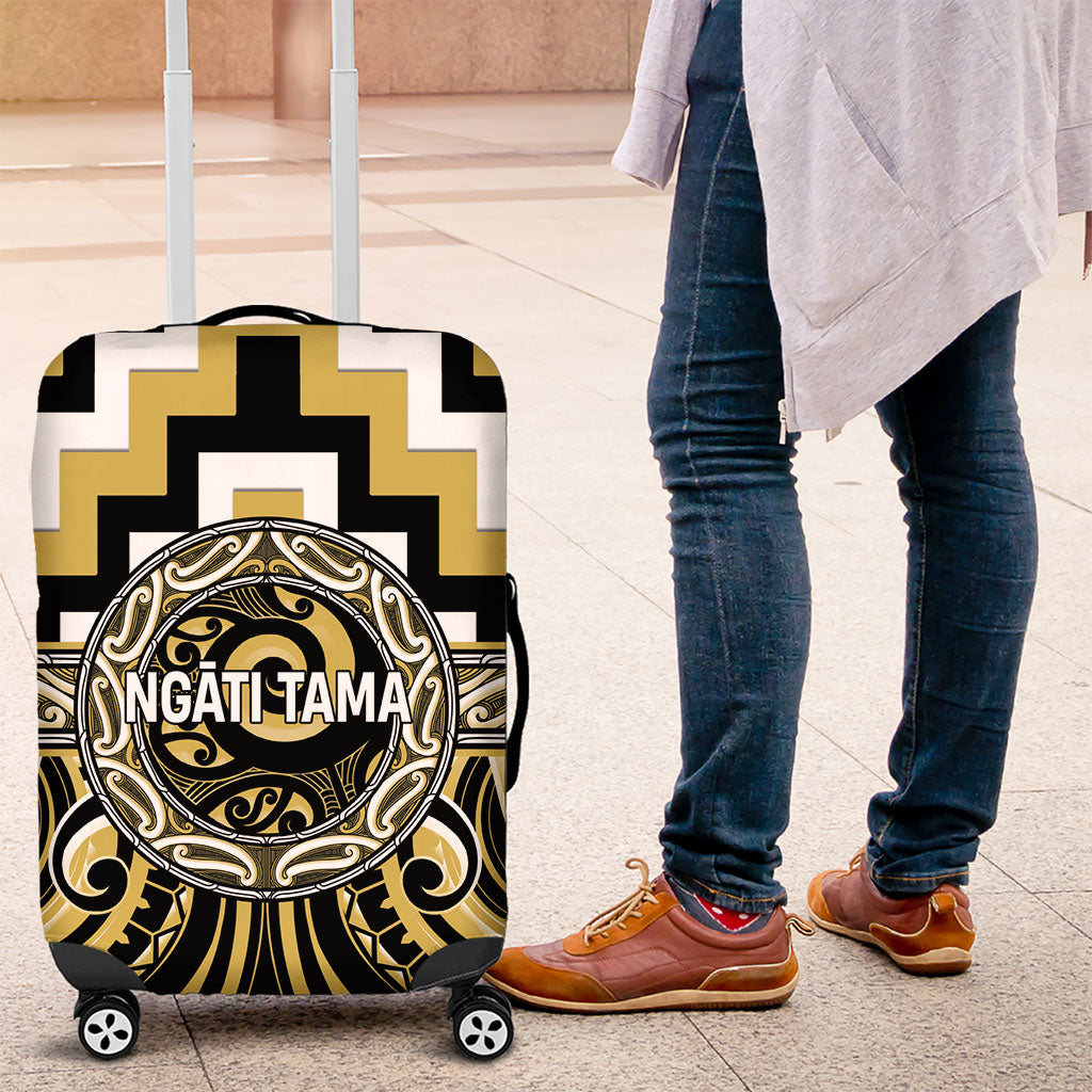 Aotearoa Ngati Tama Luggage Cover Maori Iwi Poutama Puhoro Tattoo LT14 Yellow - Polynesian Pride