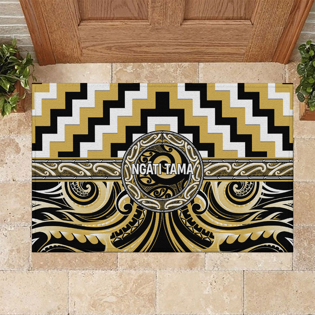 Aotearoa Ngati Tama Rubber Doormat Maori Iwi Poutama Puhoro Tattoo LT14 Yellow - Polynesian Pride