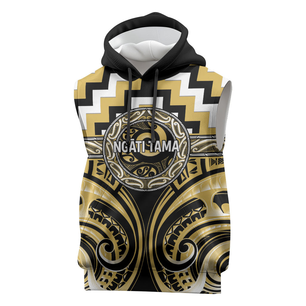 Aotearoa Ngati Tama Personalised Sleeveless Hoodie Maori Iwi Poutama Puhoro Tattoo LT14 Yellow - Polynesian Pride