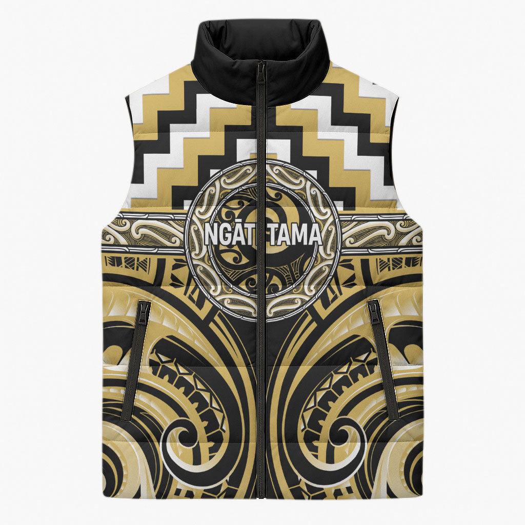 Aotearoa Ngati Tama Personalised Sleeveless Puffer Jacket Maori Iwi Poutama Puhoro Tattoo LT14 Unisex Yellow - Polynesian Pride